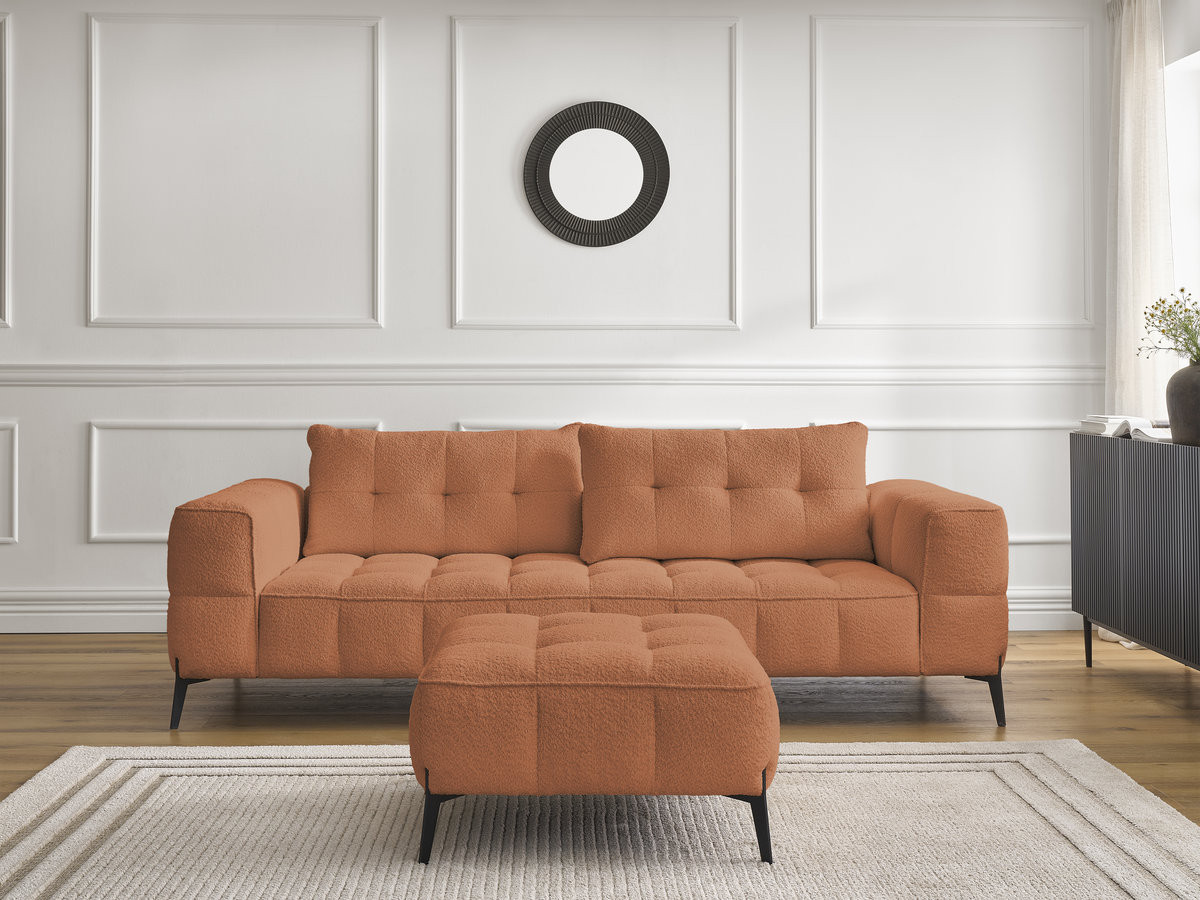Bobochic Anis Sofa 3-Sitzer mit Pouf Bouclé-Stoff Orange