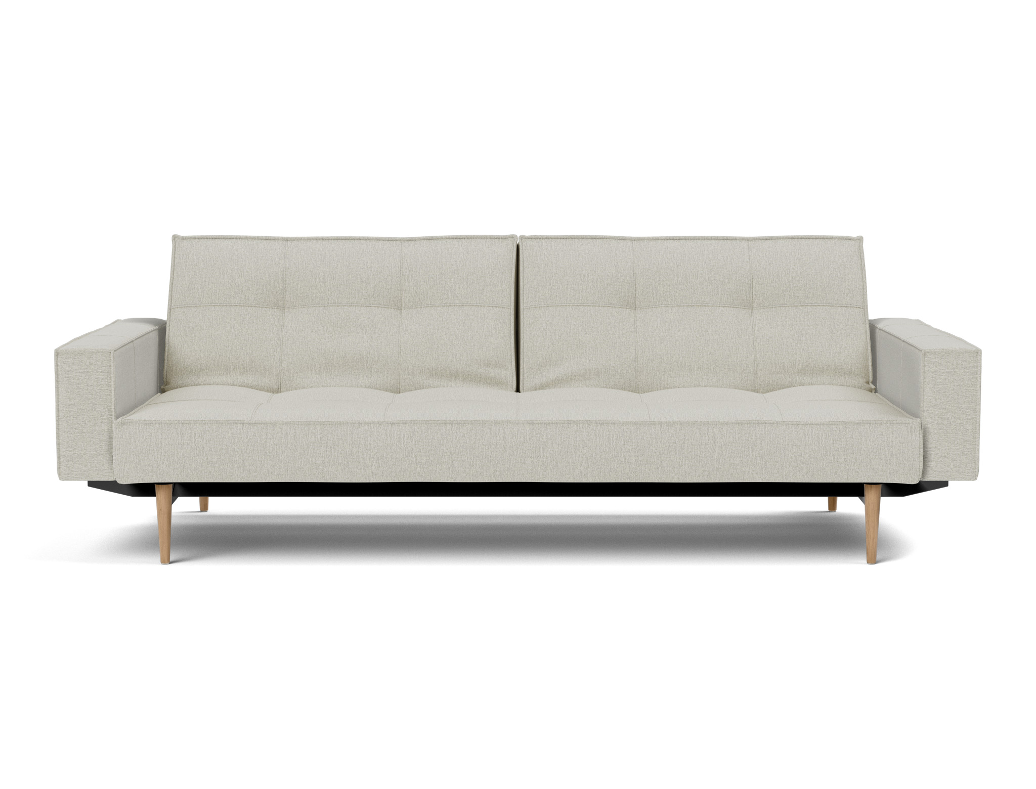Schlafsofa Splitback mit Armlehnen Flachgewebe Mixed Dance 527-Natural Beine Styletto Eiche hell