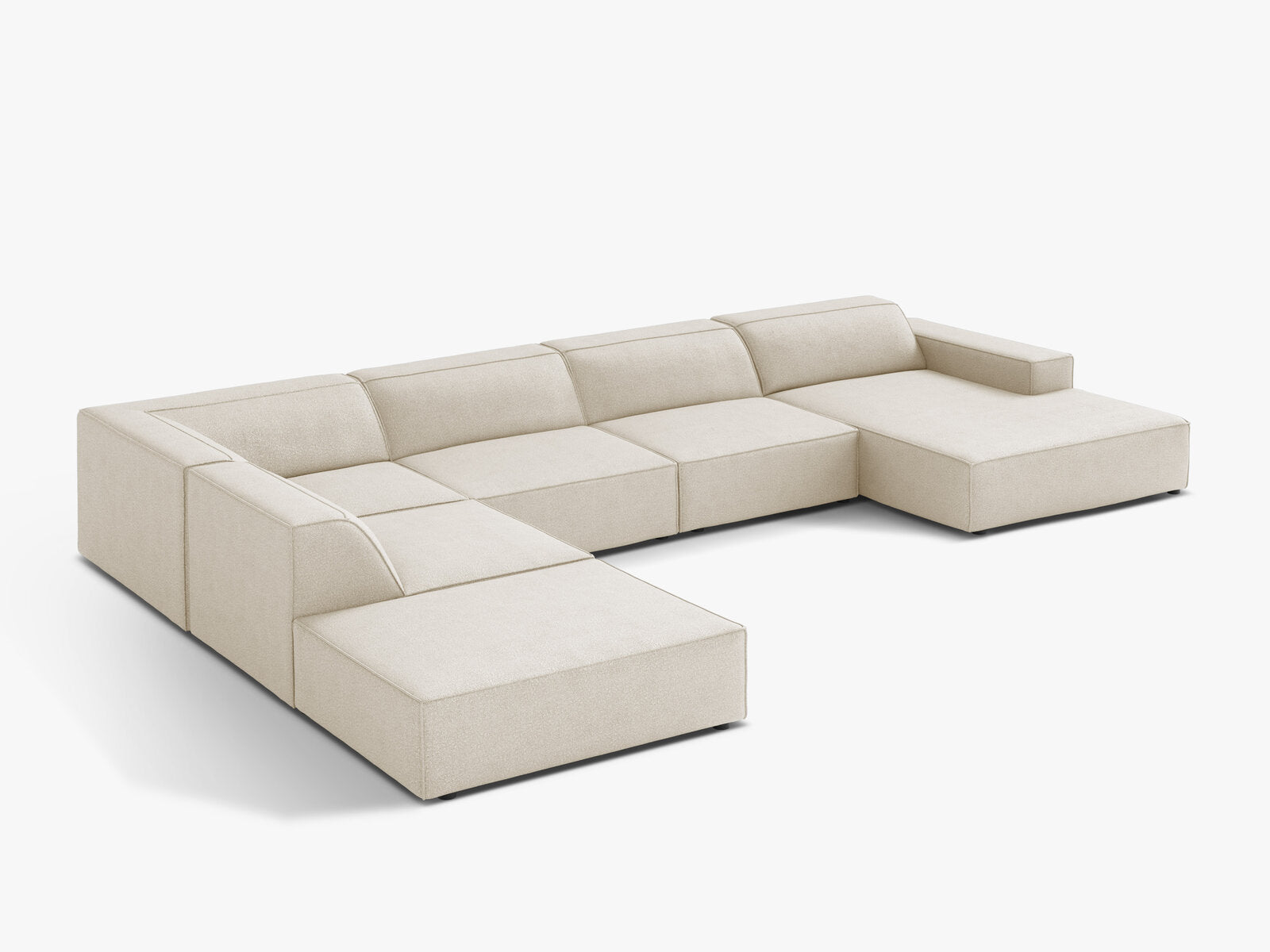 Micadoni Panorama-Ecksofa Jodie 7-Sitzer Links Boucle Baloo Beige