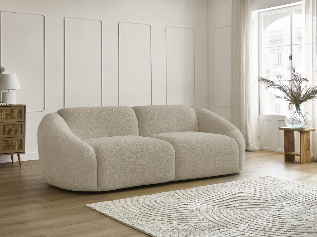 Bobochic Tina Sofa 3-Sitzer Bouclé-Stoff Beige