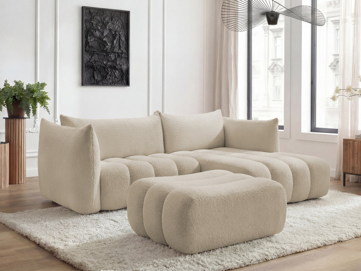 Bobochic Azra Ecksofa mit Pouf 262 × 178 cm Bouclé-Stoff Beige Ecke rechts