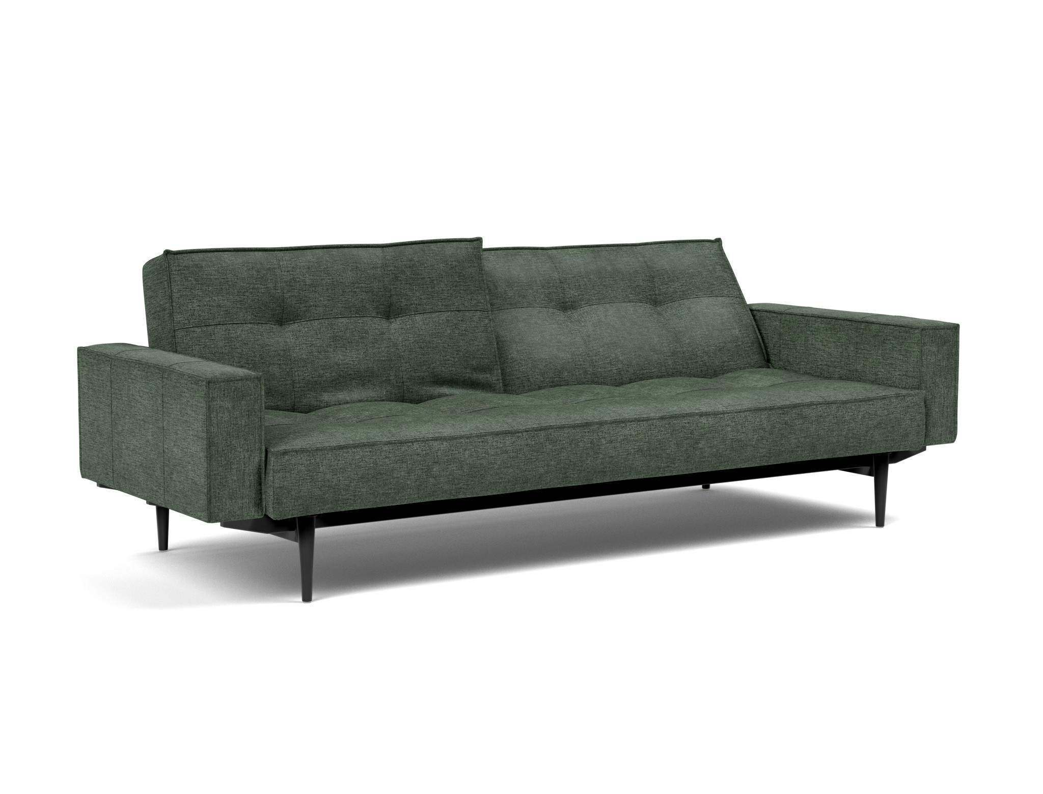 Schlafsofa Splitback mit Armlehnen Flachgewebe Avella 281-Pine-Green Beine Styletto Eiche schwarz