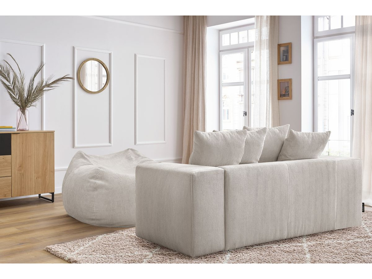 Bobochic Voltaire Sofa 2-Sitzer mit Pouf Cordsamt Beige