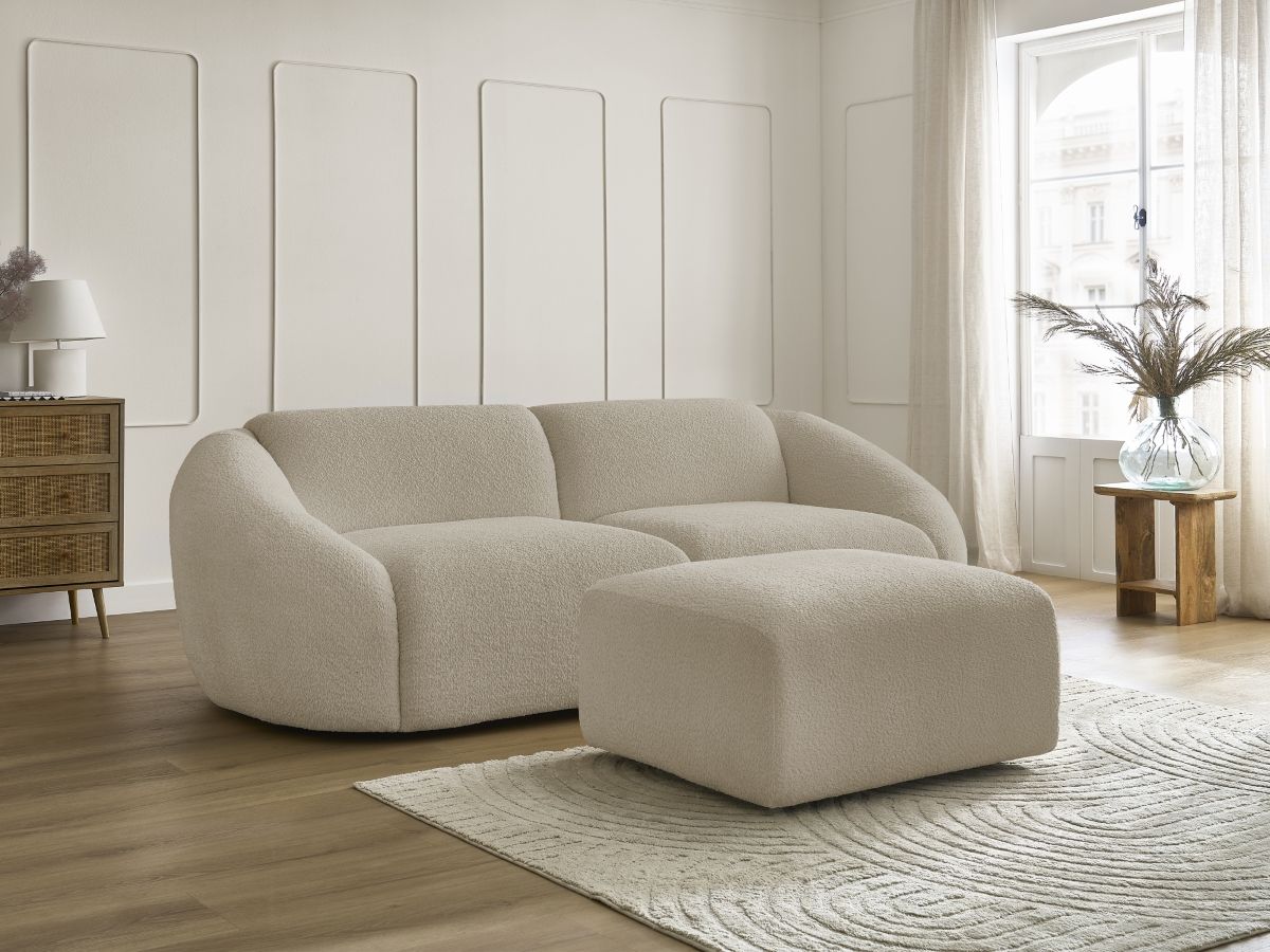 Bobochic Tina Sofa 4-Sitzer mit Pouf Bouclé-Stoff Beige