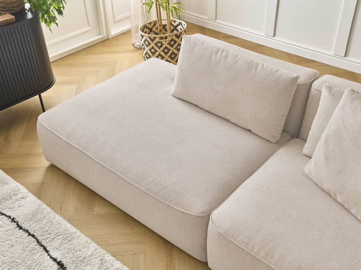 Bobochic Leopold Sofa 4-Sitzer mit Pouf Melange-Stoff Beige Armlehne rechts