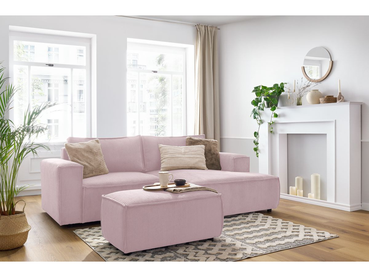 Bobochic Nihad Ecksofa mit Pouf Cordsamt Violett Ecke rechts