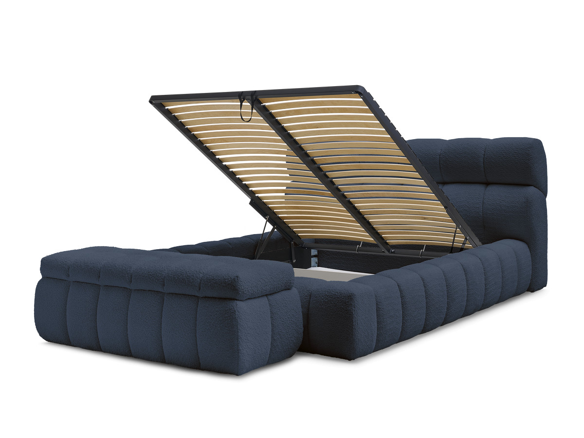 Bobochic Mont-blanc Polsterbett mit Bettkasten mit Bettbank Bouclé-Stoff Dunkelblau, Liegefläche 140 × 190 cm