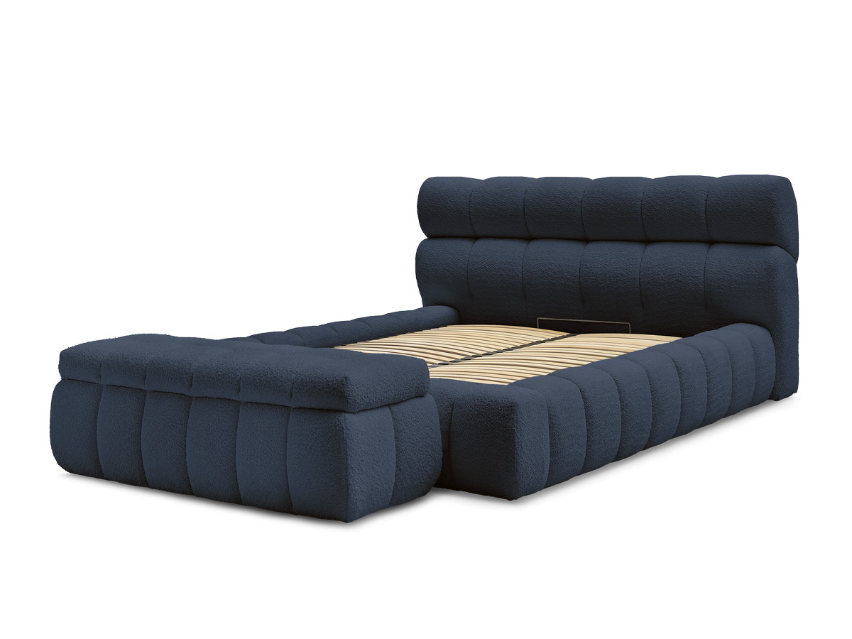Bobochic Mont-blanc Polsterbett mit Bettkasten mit Bettbank Bouclé-Stoff Dunkelblau, Liegefläche 140 × 190 cm