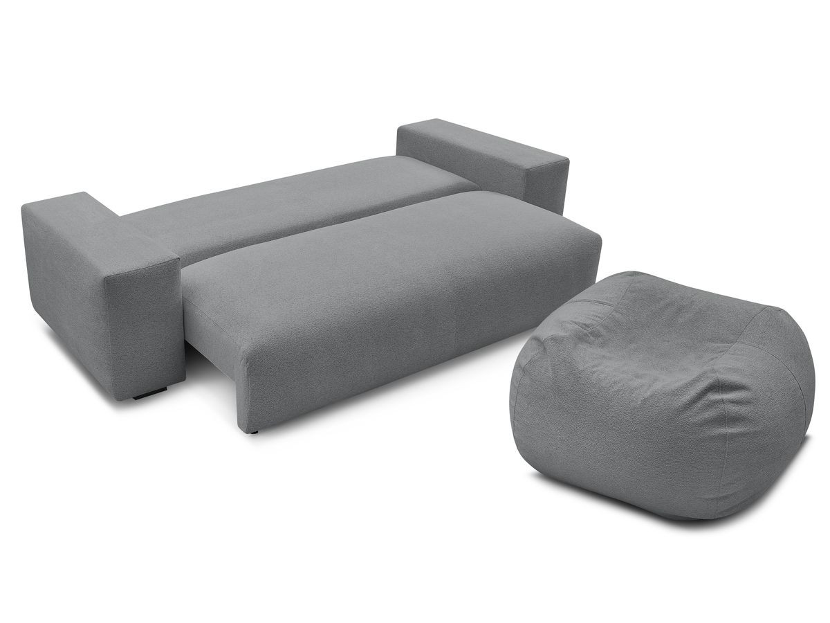 Bobochic Voltaire Schlafsofa 4-Sitzer mit Bettkasten und Pouf Melange-Stoff Dunkelgrau