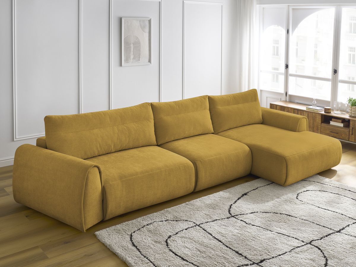 Bobochic Aden Ecksofa 386 × 152 cm Stoff Gelb Ecke rechts