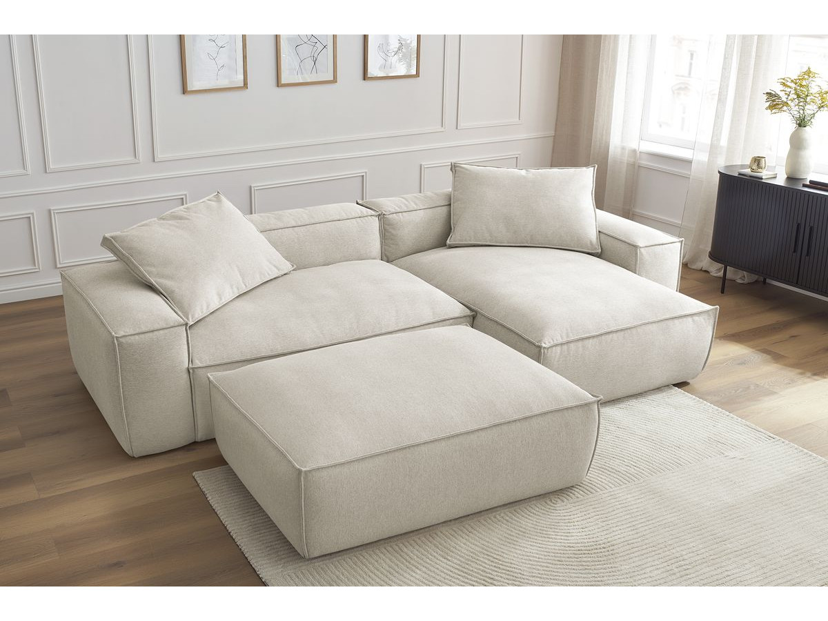 Bobochic Boheme Ecksofa mit Pouf Melange-Stoff Beige
