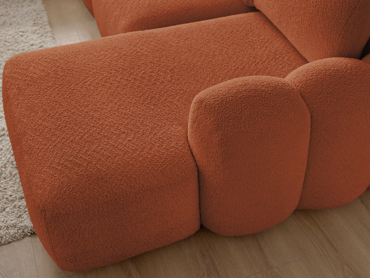 Bobochic Montaigne Ecksofa mit Schlaffunktion und Bettkasten und Pouf 276 × 164 cm Bouclé-Stoff Orange Ecke rechts
