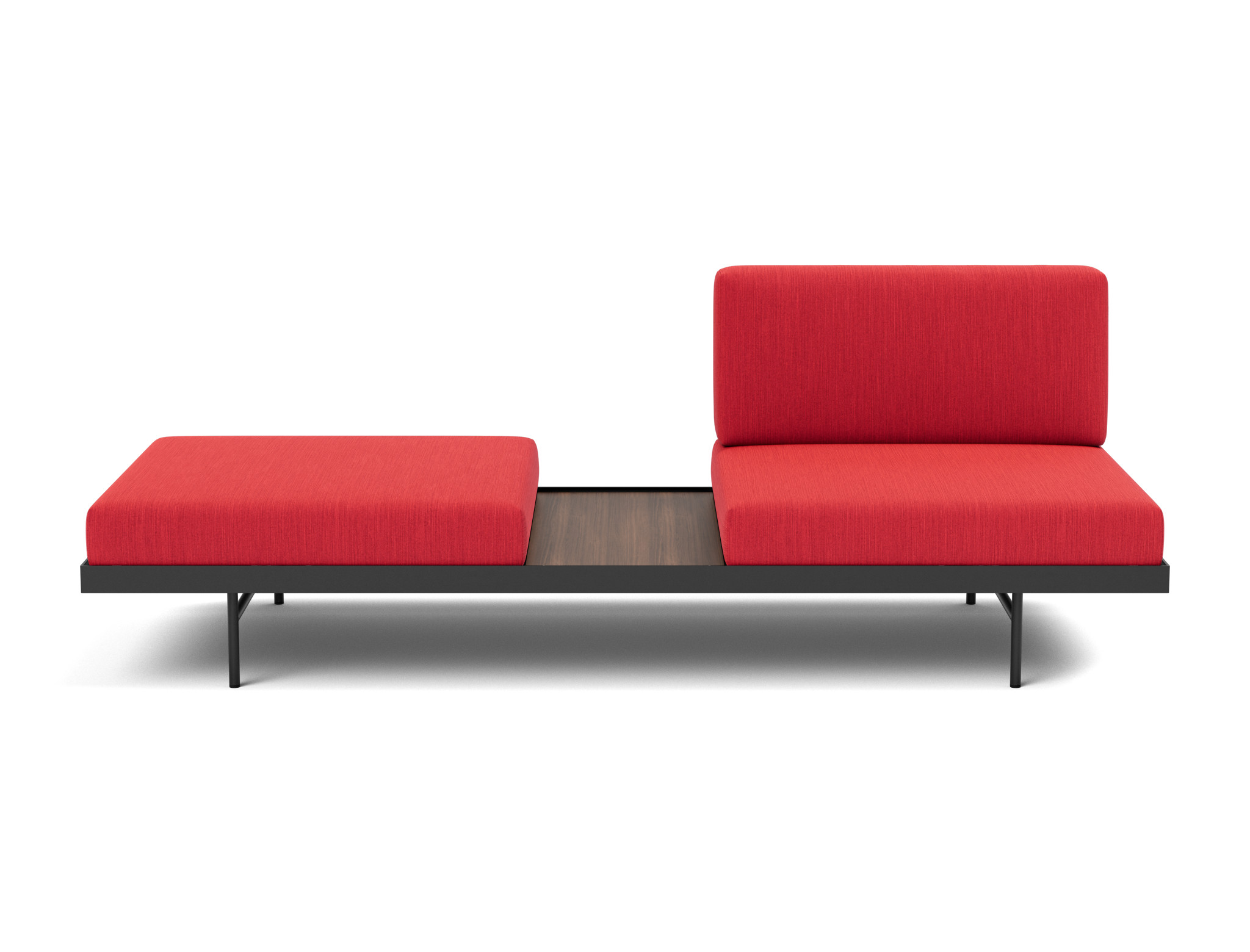 Tagesbett Puri Flachgewebe Elegance 511-Red Beine mit Nussbaumtisch