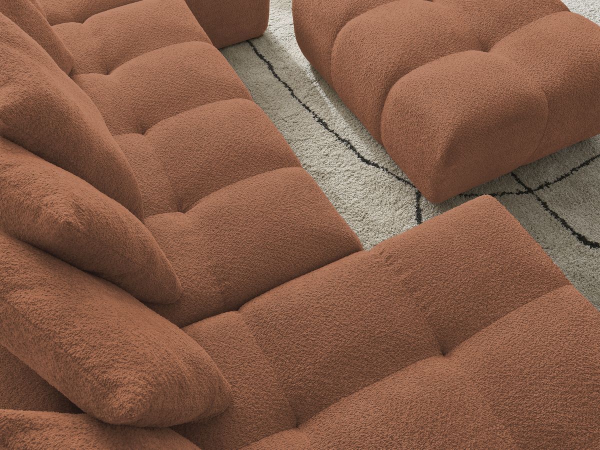 Bobochic Anakin Wohnlandschaft mit Pouf, 10 Kissen Bouclé-Stoff Orange