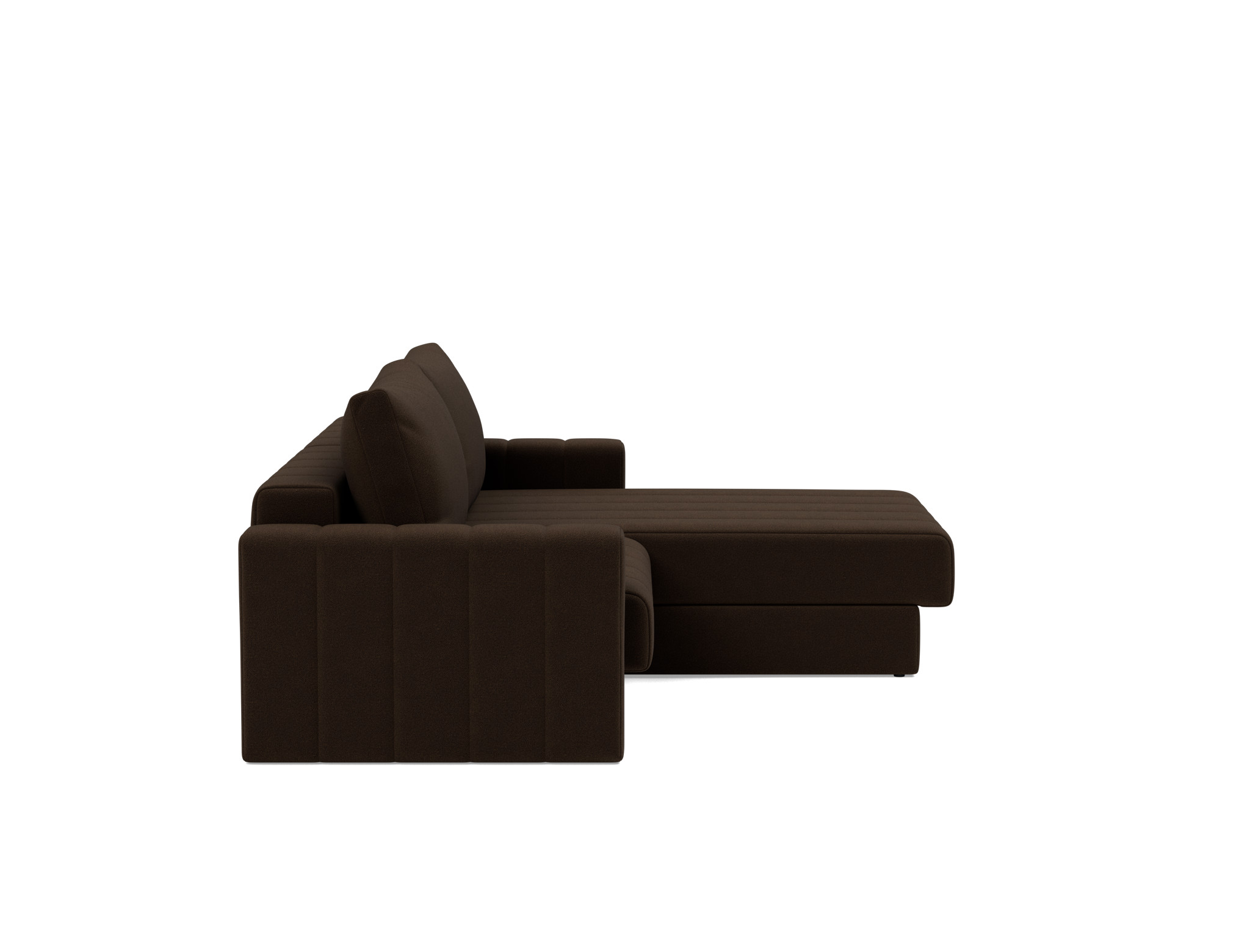 Schlafsofa Akello mit Chaiselongue und Armlehnen Strukturierter Stoff Taura 358-Chocco