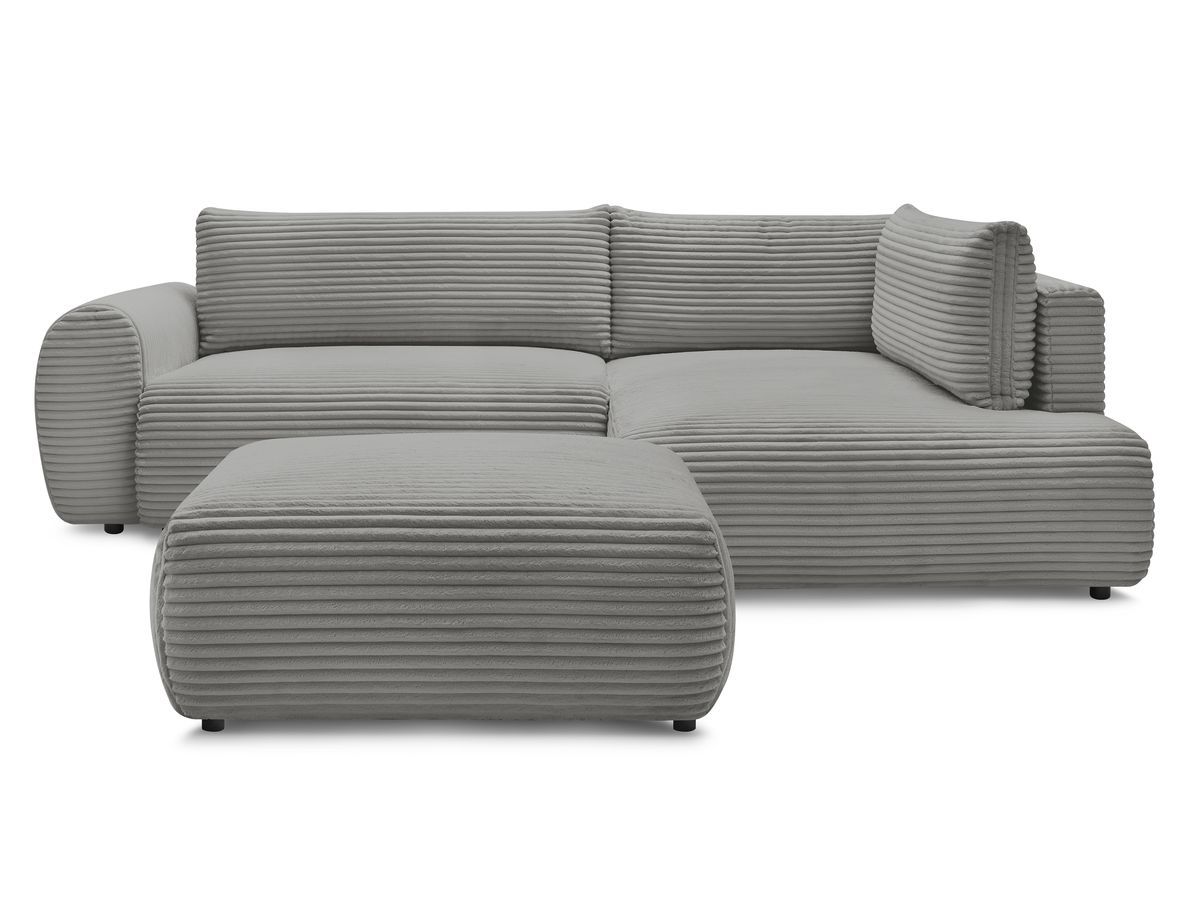 Bobochic Lucien Ecksofa mit Schlaffunktion und Bettkasten und Pouf 296 × 198 cm Breitcord weich Dunkelgrau Ecke rechts