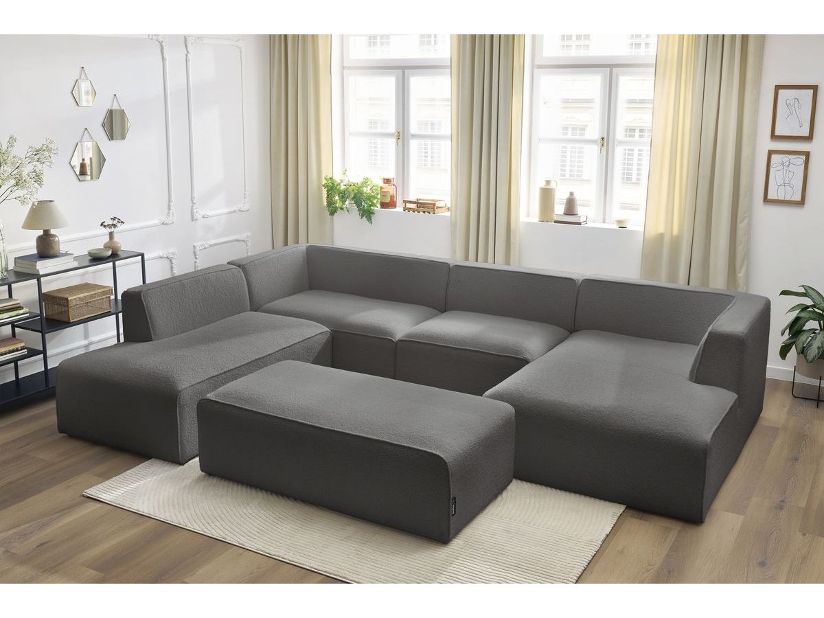 Bobochic Megeve Wohnlandschaft mit Pouf Bouclé-Stoff Dunkelgrau Ecke rechts
