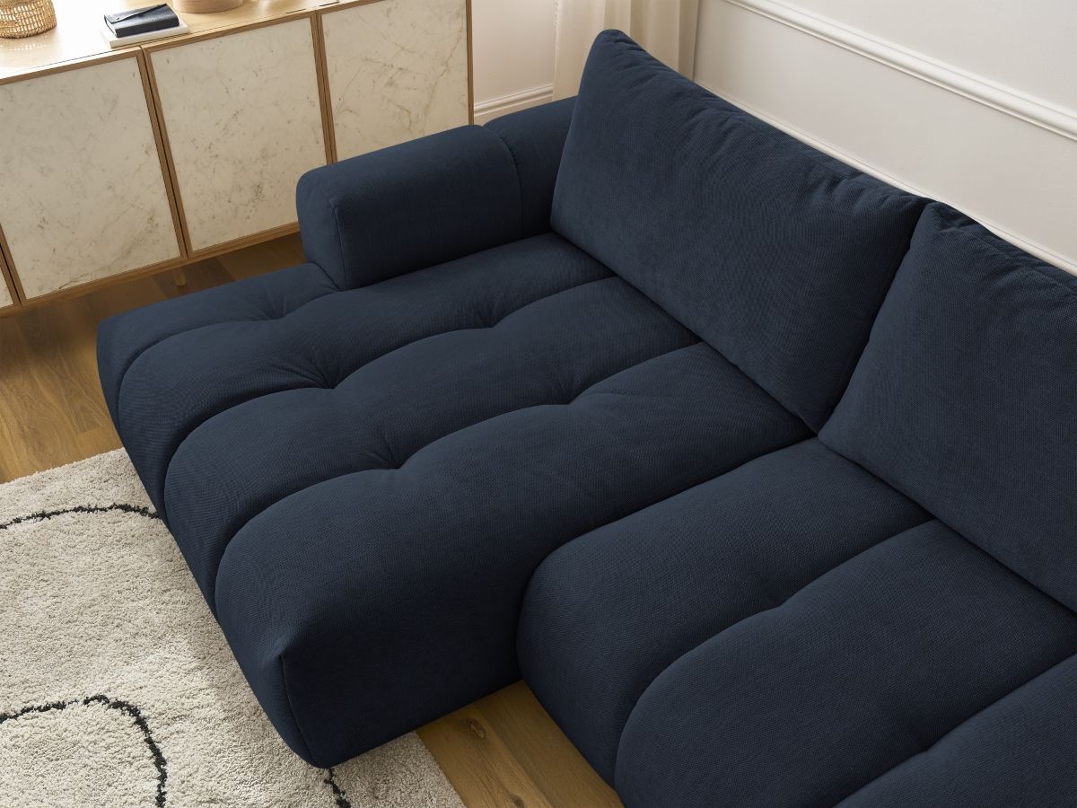 Bobochic Fuji Ecksofa mit Schlaffunktion und Bettkasten 292 × 160 cm Stoff Dunkelblau Ecke links