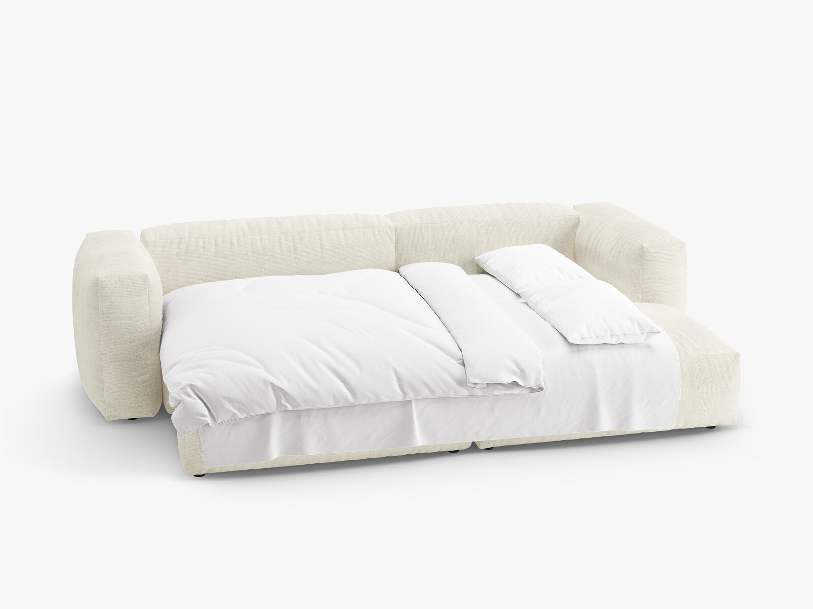 Micadoni Martina Ecksofa 4-Sitzer mit Schlaffunktion Rechts Boucle Monet Elfenbein