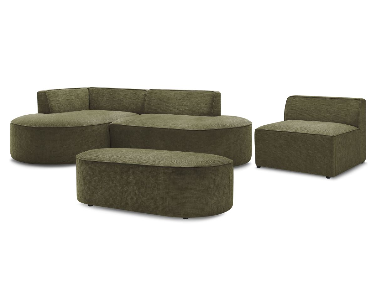 Bobochic Rousseau Ecksofa mit Sofamodul und Pouf Strukturstoff Grün Ecke links