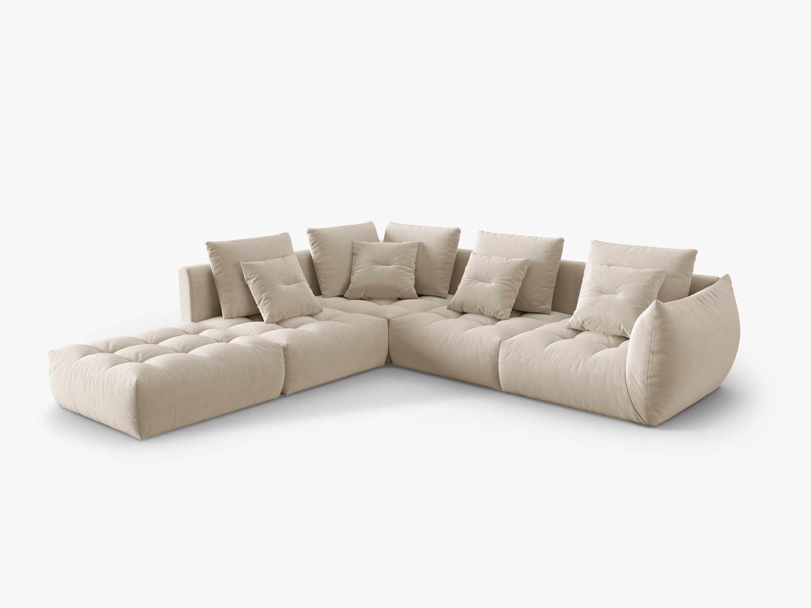 Micadoni Ecksofa Bloom 5-Sitzer Links Samt Ecru