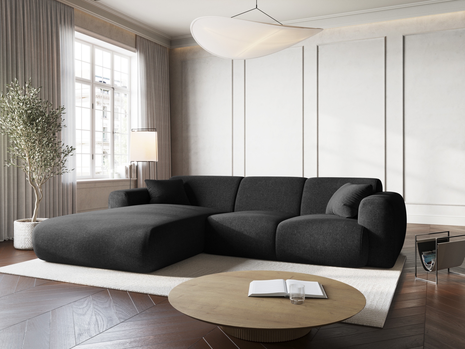 Cosmopolitan Design Ecksofa Nolio 4-Sitzer Chenille Haga Schwarz Links
