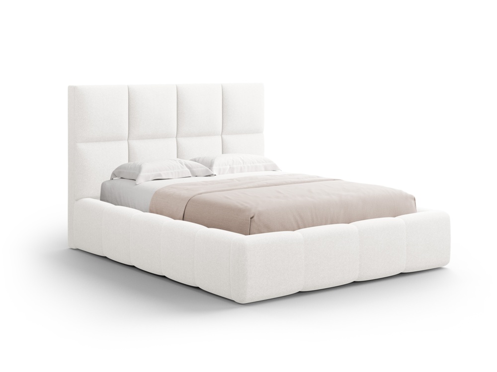 Cosmopolitan Design Stauraumbett mit Kopfteil Livigno 160x200 Strukturierter Stoff Solid Weiß