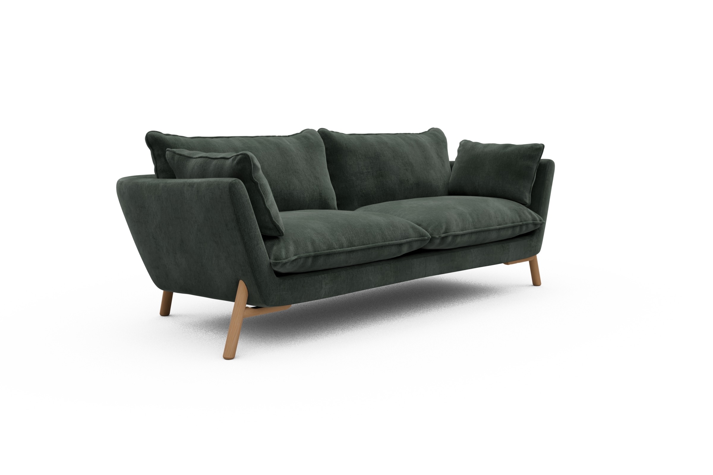 Sofa Emil PREMIUM 3-Sitzer Beinfarbe Eiche Natur Smooth-Laurel-Green