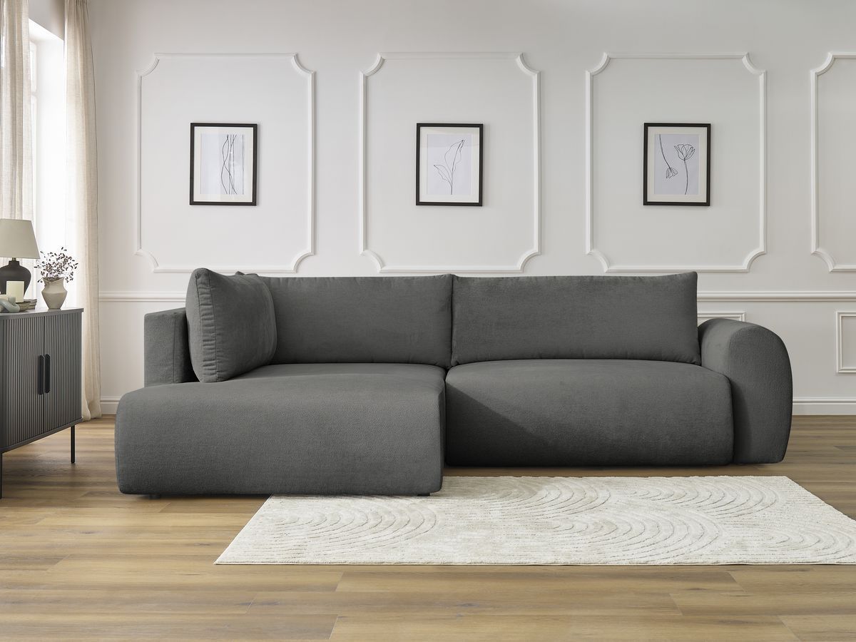 Bobochic Lucien Ecksofa mit Schlaffunktion und Bettkasten 296 × 198 cm Stoff Dunkelgrau Ecke links