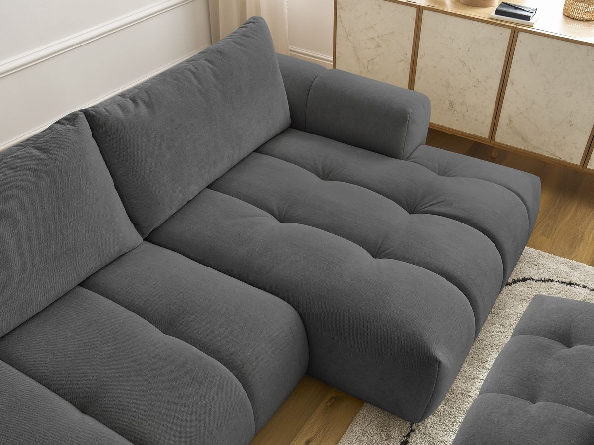 Bobochic Fuji Ecksofa mit Schlaffunktion und Bettkasten und Pouf 292 × 160 cm Stoff Dunkelgrau Ecke rechts