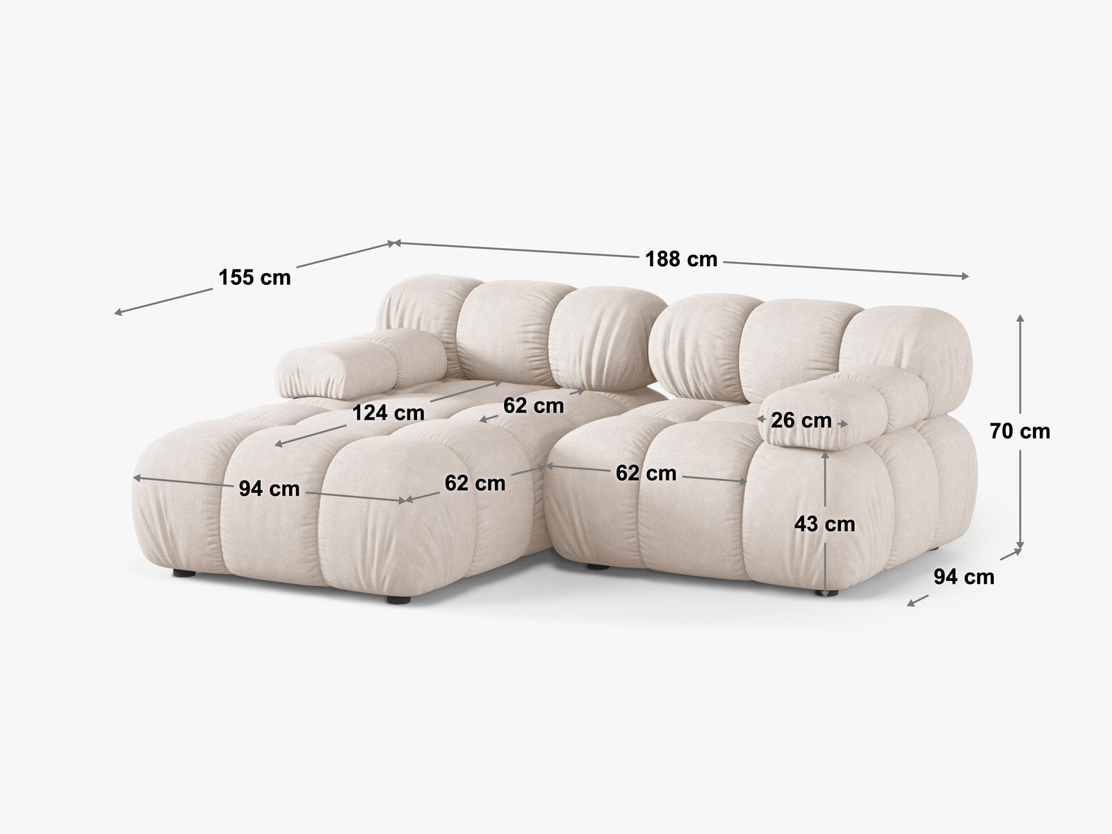 Micadoni Modulares Ecksofa Bellis 3-Sitzer Rechts Samt Venus Dunkel Petrol