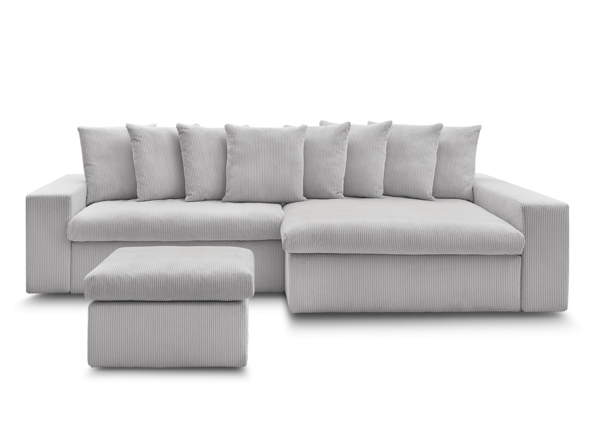 Bobochic Enore Ecksofa mit Pouf Cordsamt Hellgrau Ecke rechts