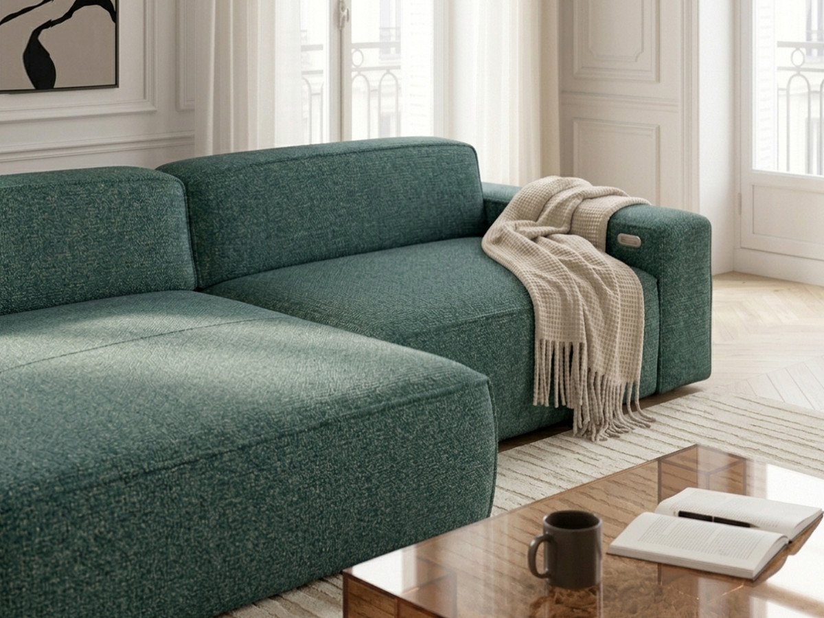 Bobochic Abel Ecksofa mit Schlaffunktion Melange-Stoff Grün Ecke links