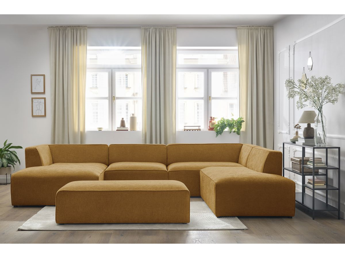 Bobochic Megeve Wohnlandschaft mit Pouf Strukturstoff Gelb Ecke links