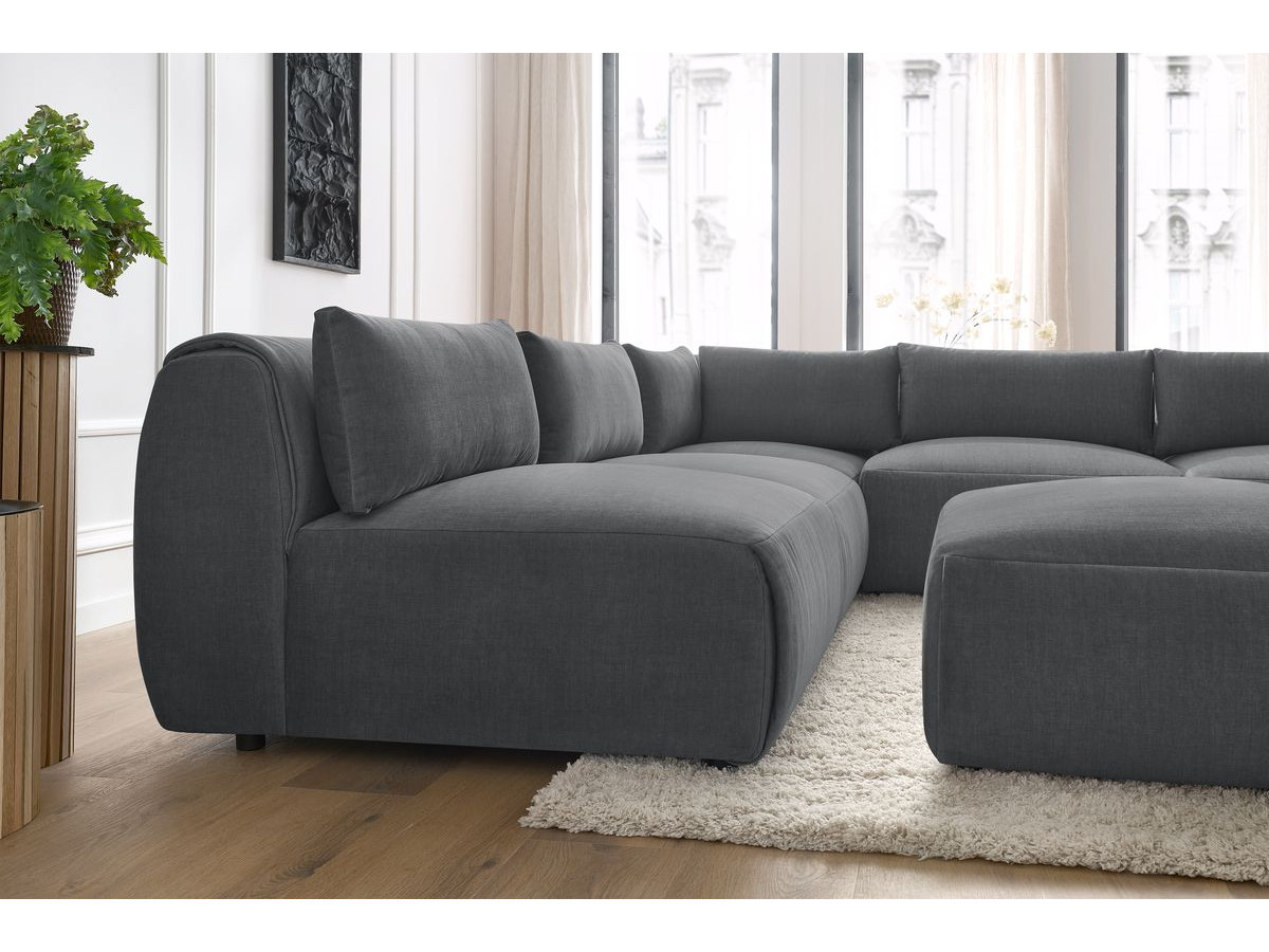 Bobochic Jeanne Ecksofa mit Pouf Samt Dunkelgrau