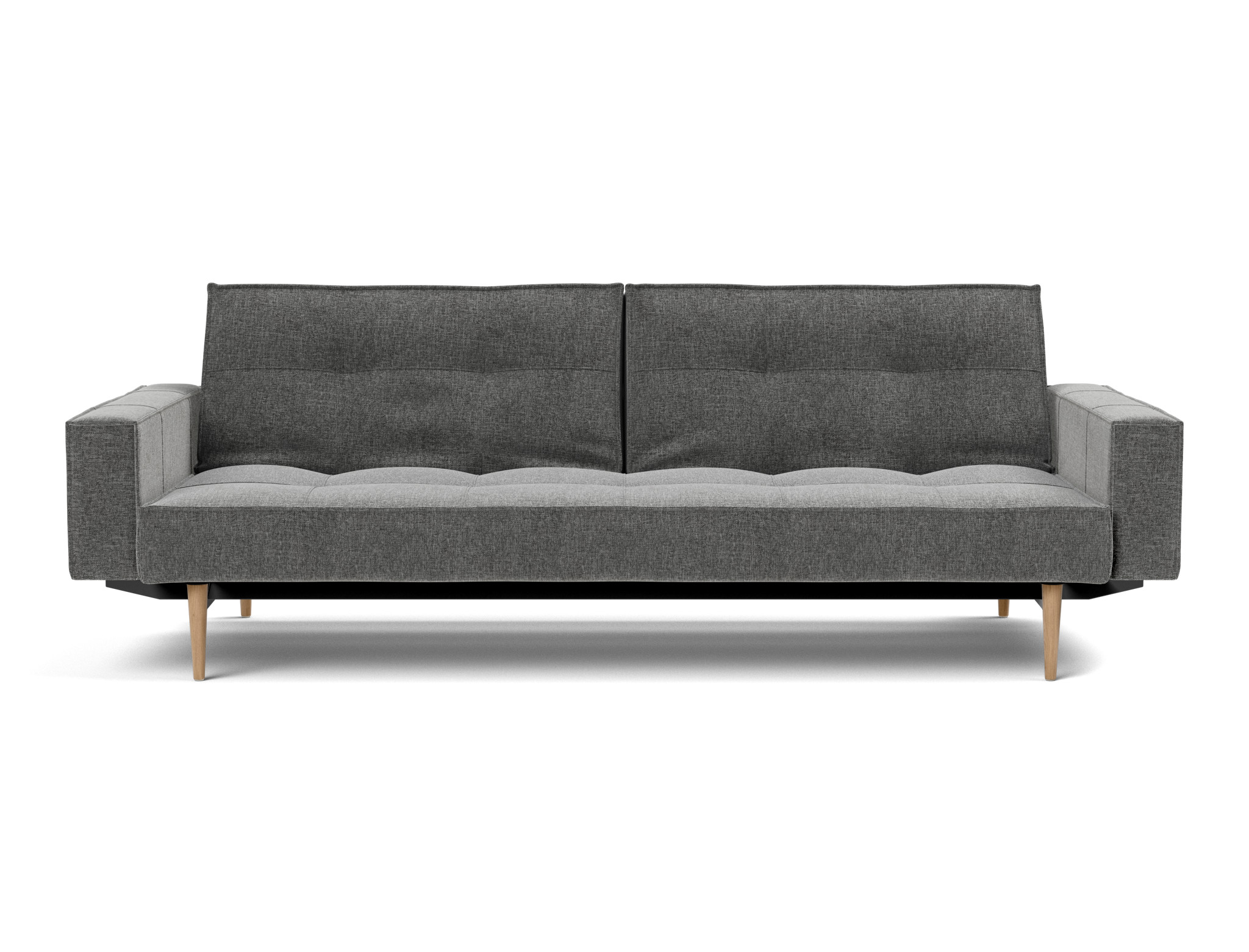 Schlafsofa Splitback mit Armlehnen Strukturierter Stoff Twist 563-Charcoal Beine Styletto Eiche hell