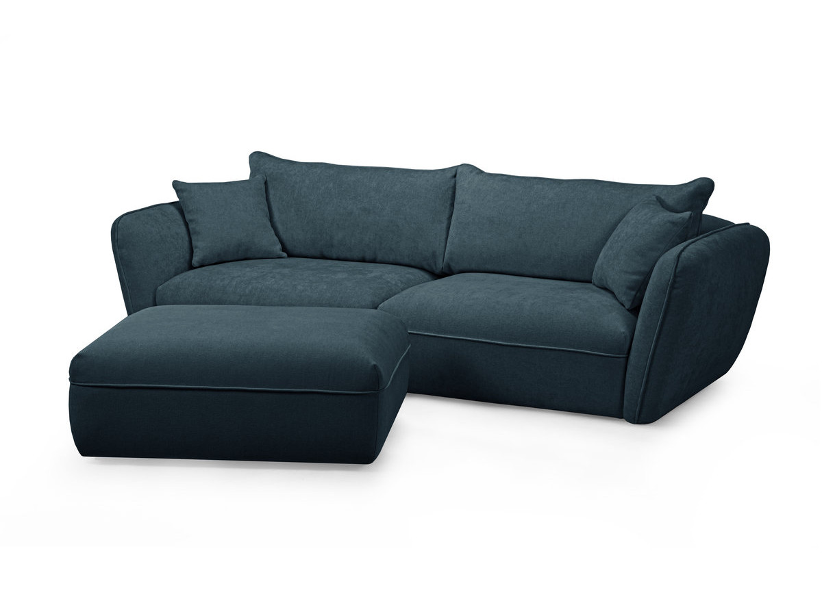 Bobochic Luigi Sofa 3-Sitzer mit Pouf Strukturstoff Blau