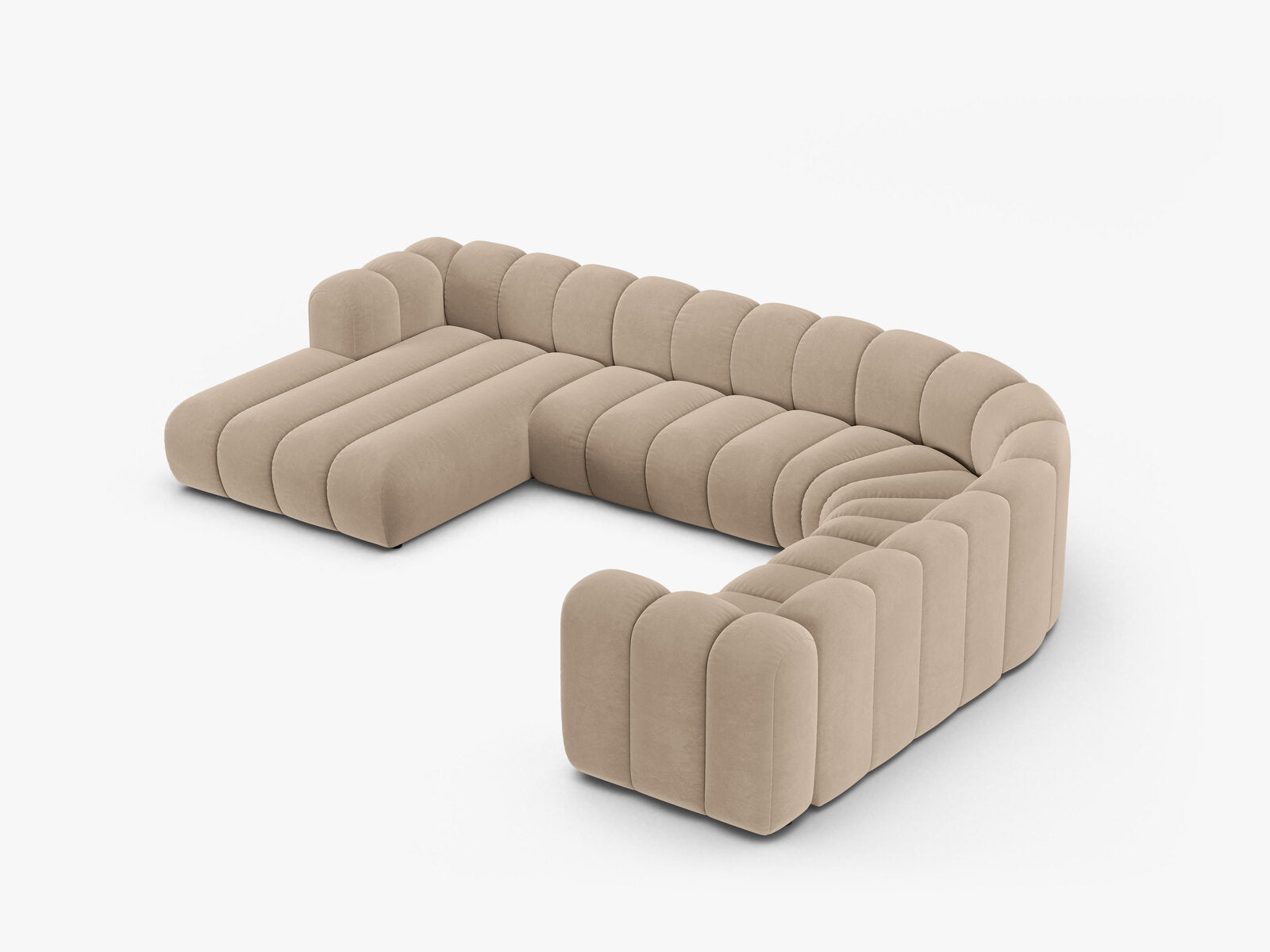 Micadoni Modulares Panorama Ecksofa Lupine 6-Sitzer Rechts Samt Venus Beige