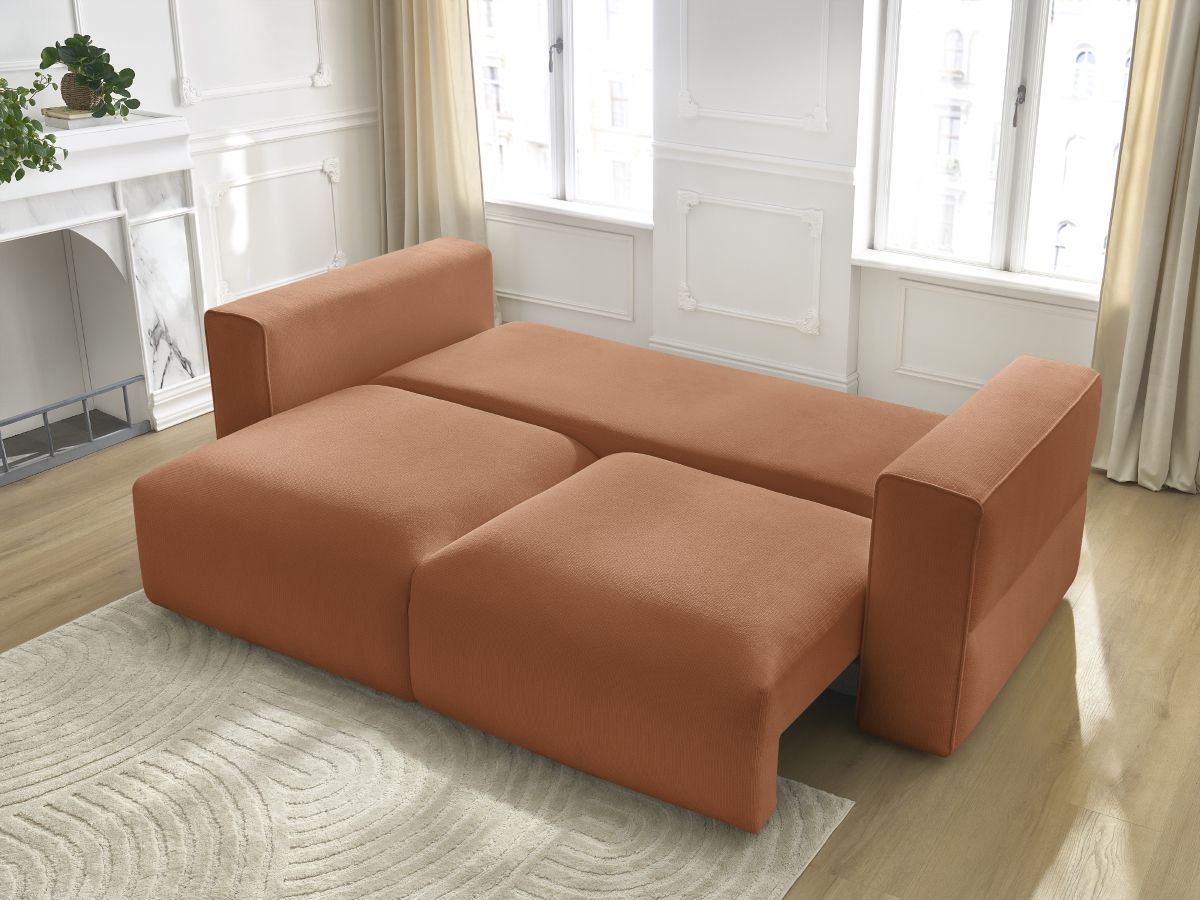 Bobochic Ezechiel Schlafsofa 3-Sitzer mit Bettkasten Melange-Stoff Orange
