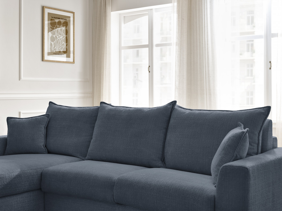 Bobochic Augustin Ecksofa mit Schlaffunktion und Bettkasten Strukturstoff Dunkelblau, Liegefläche 160 × 200 cm