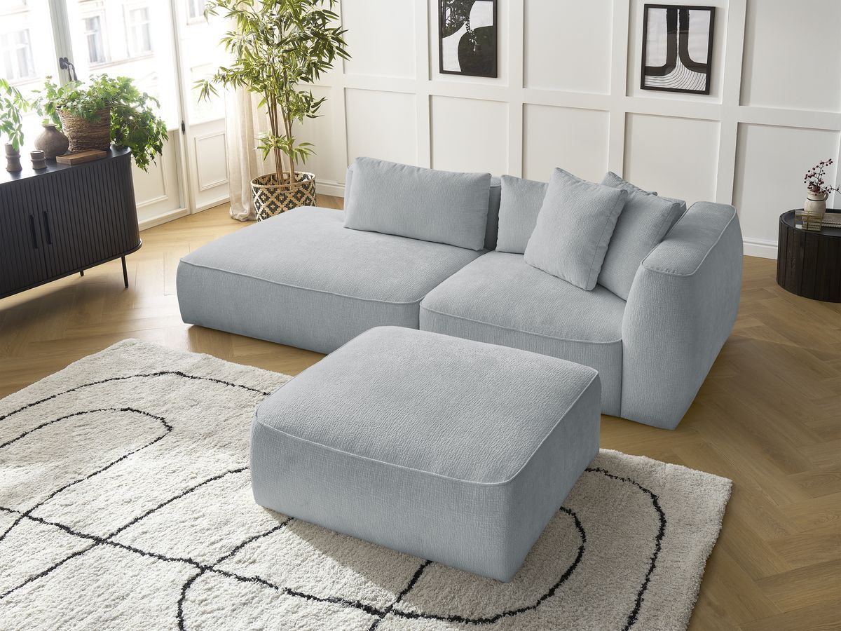 Bobochic Leopold Sofa 4-Sitzer mit Pouf Strukturstoff Hellgrau Armlehne rechts