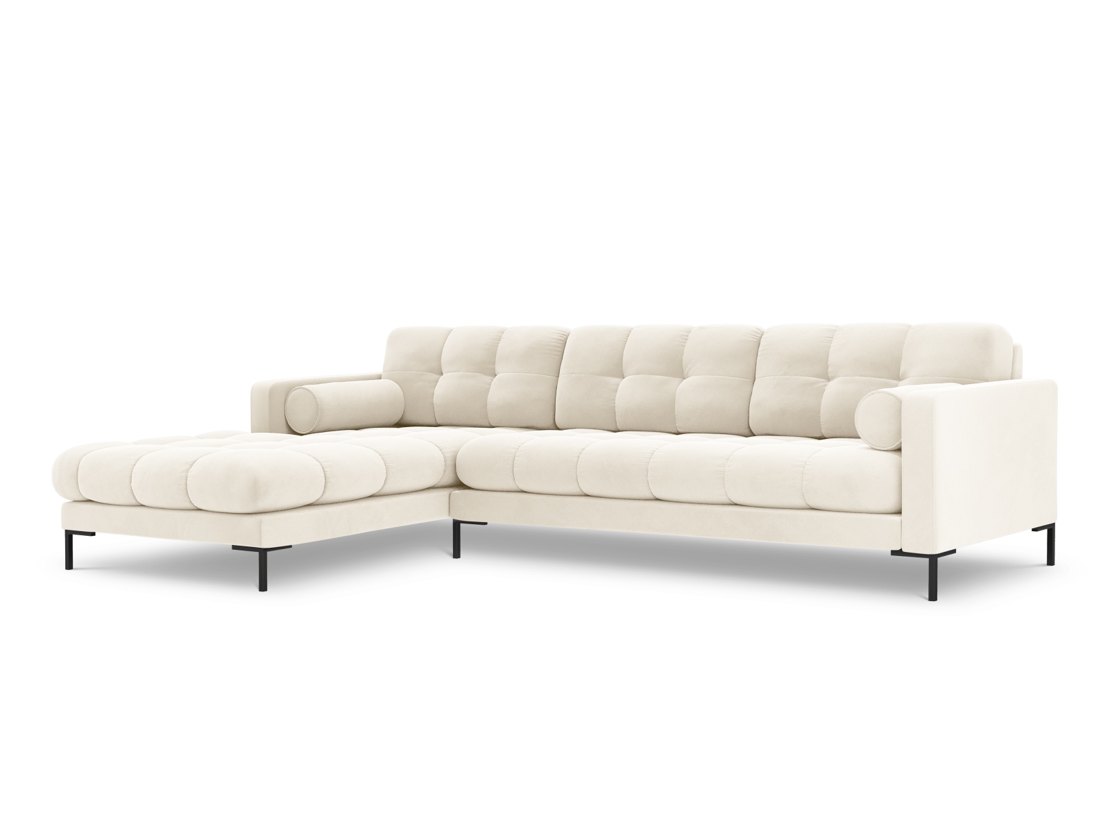 Cosmopolitan Design Ecksofa Bali 5-Sitzer Samt Bluvel Helles Beige Links Beine Schwarzes Metall