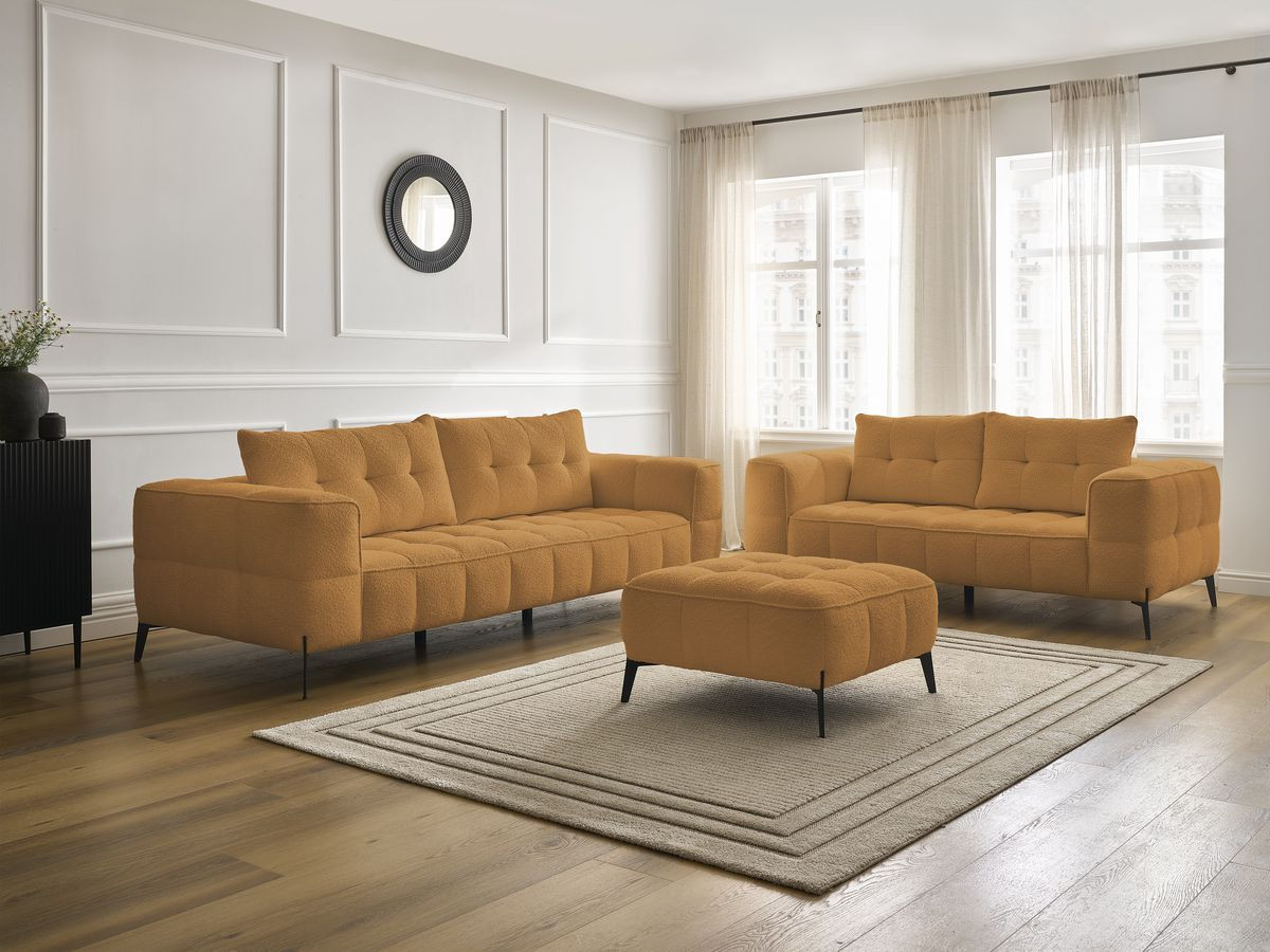 Bobochic Anis Sofa 5-Sitzer mit Pouf Bouclé-Stoff Gelb