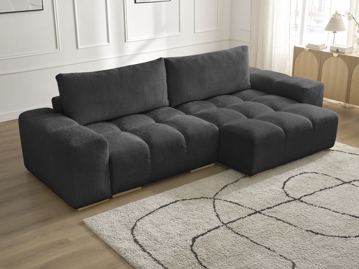 Bobochic Anakin Ecksofa, 2 Kissen Strukturstoff Schwarz