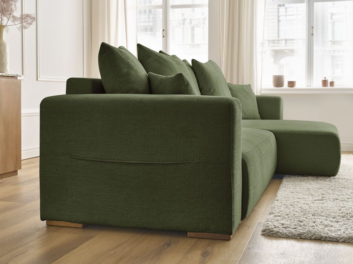 Bobochic Sidonie Ecksofa mit Schlaffunktion und Bettkasten Melange-Stoff Grün