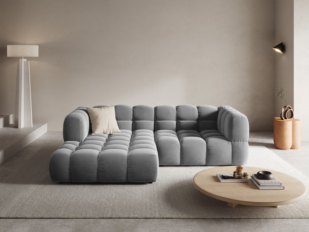Cosmopolitan Design Ecksofa Sky 3-Sitzer Samt Casino Hellgrau Links