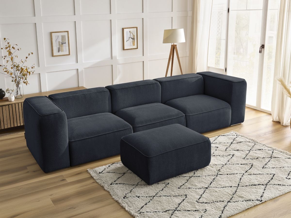 Bobochic Zephyr Sofa 4-Sitzer mit Pouf Strukturstoff Dunkelblau