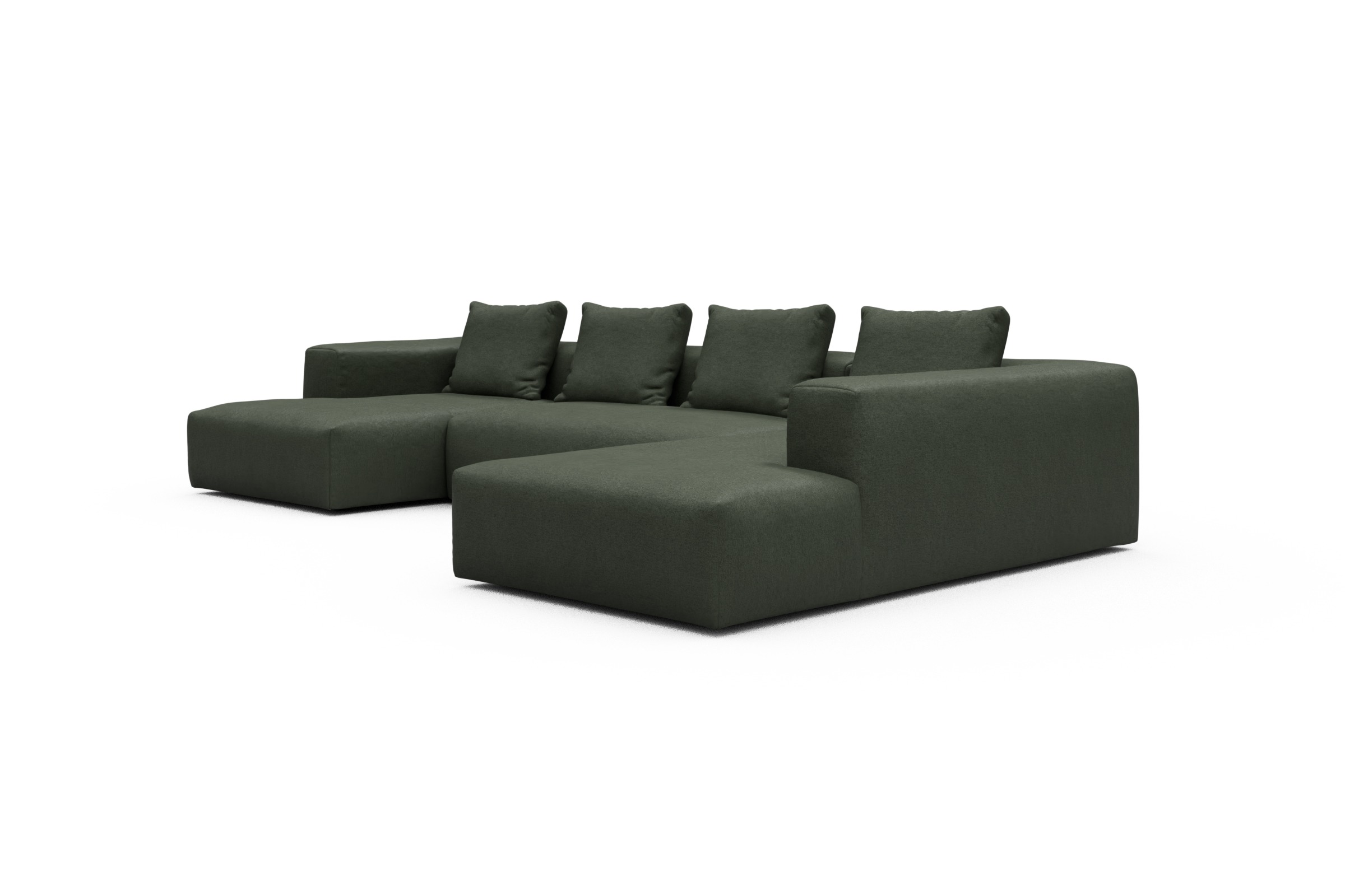 Wohnlandschaft Fred Relax-Ecke rechts mit 2-Sitzer und Chaiselongue links Denari-Forest-Green