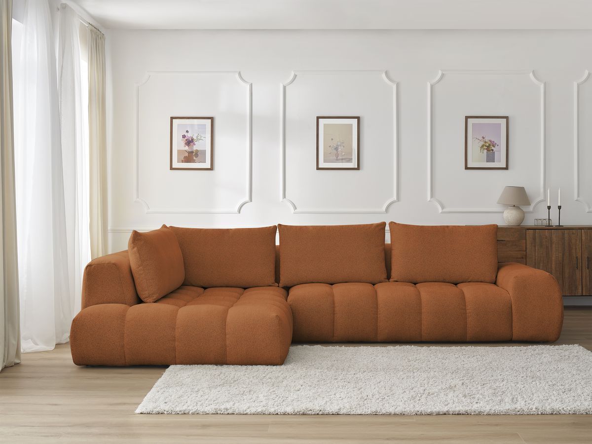 Bobochic Everest Ecksofa, 4 Kissen Melange-Stoff Orange Ecke links