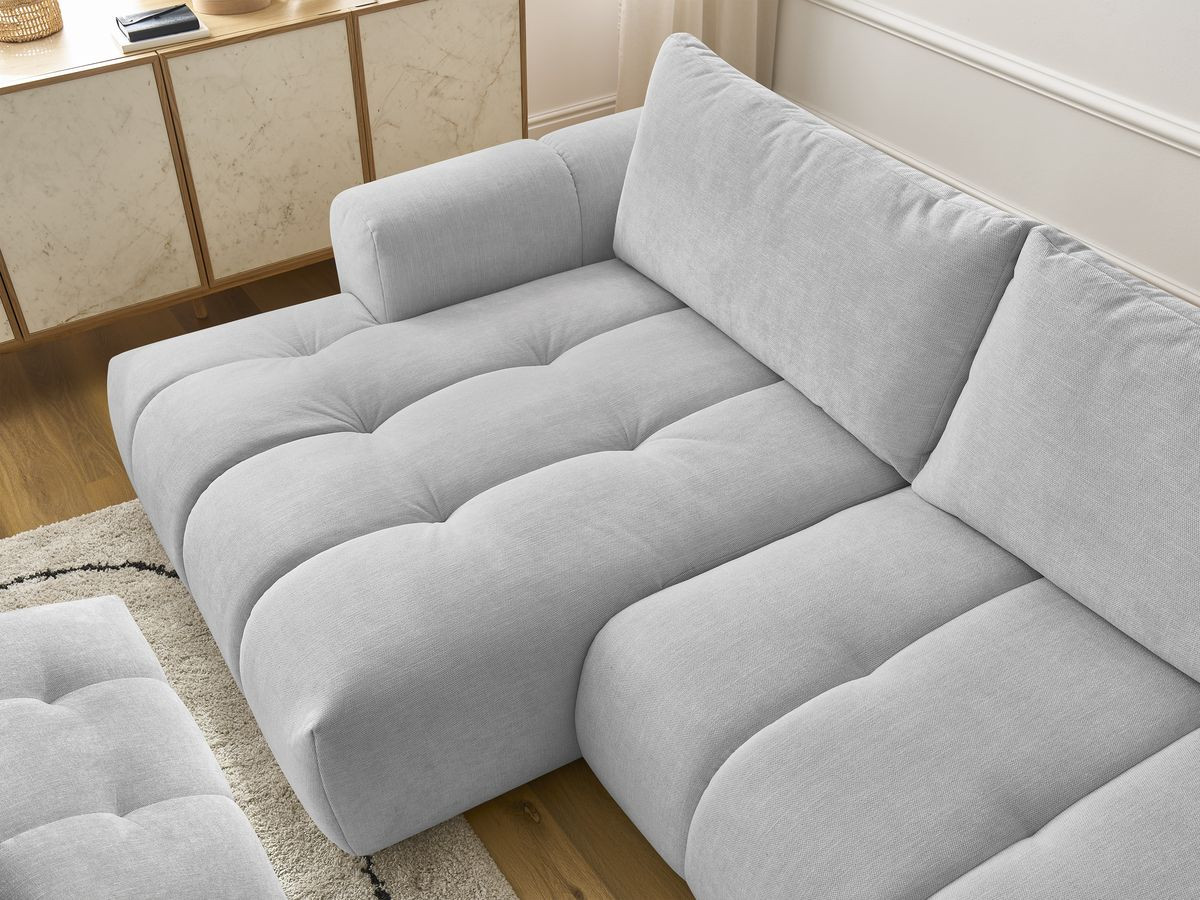 Bobochic Fuji Ecksofa mit Schlaffunktion und Bettkasten und Pouf 292 × 160 cm Stoff Hellgrau Ecke links